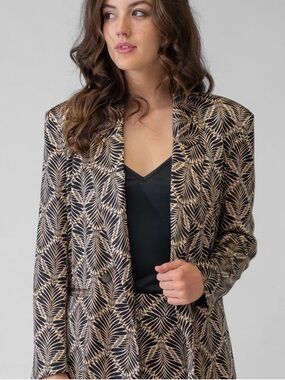 Adrienne Landau Black Blazer with Gold Leaf Print